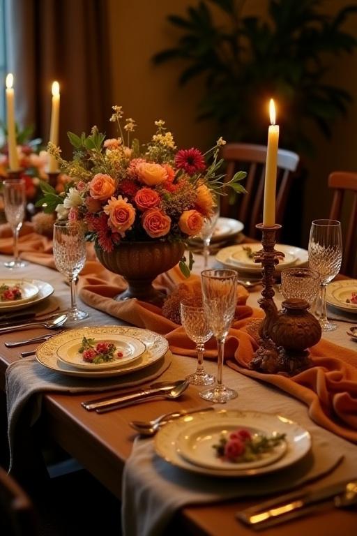 Tavola imbandita con decorazioni floreali